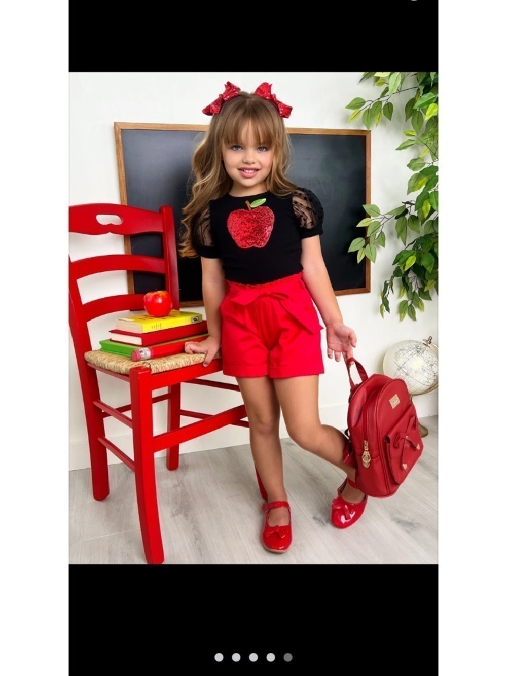 Mia Belle Girls Black Red Apple Sequin Top Shorts Set 2T - Picture 5 of 7